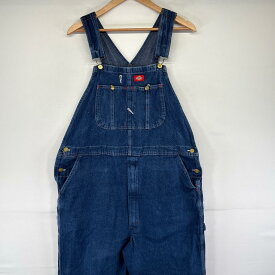 古着 ディッキーズ Dickies デニム オーバーオール ワーク ワンポイントロゴ ジップフライ ハンマーループ W40 L32 ブルー系 メンズ 【中古】