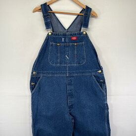 古着 ディッキーズ Dickies USA製 デニム オーバーオール ワンポイントロゴ ワーク 大きいサイズ W44 L32 ブルー系 メンズ 【中古】