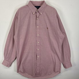 古着 ラルフローレン RALPH LAUREN 長袖シャツ ボタンダウンシャツ ワンポイント ロゴ 刺繍 オックスフォード 16 1/2 34/35 L-XL ピンク 無地 メンズ 【中古】