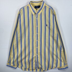 古着 90's/90年代 ラルフローレン RALPH LAUREN 長袖シャツ ボタンダウン ビックサイズ ワンポイントロゴ刺繍 XXL イエロー系 ストライプ メンズ 【中古】