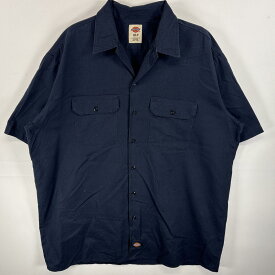 古着 ディッキーズ Dickies 半袖シャツ ワークシャツ フラップポケ ワンポイント ロゴ XLT ネイビー 無地 メンズ 【中古】