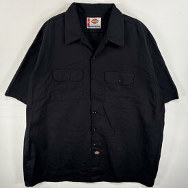 古着 ディッキーズ Dickies 半袖シャツ フラップポケ ワークシャツ ワンポイント ロゴ 3XL ブラック 無地 メンズ 【中古】