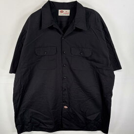 古着 ディッキーズ Dickies 半袖シャツ ワークシャツ フラップポケ ワンポイント ロゴ 3XL ブラック 無地 メンズ 【中古】