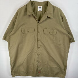 古着 ディッキーズ Dickies 半袖シャツ フラップポケ ワークシャツ ワンポイント ロゴ 2XL ベージュ 無地 メンズ 【中古】