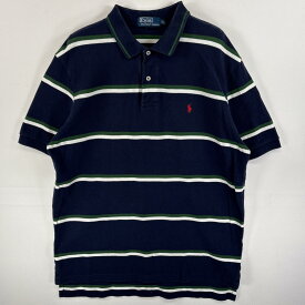 古着 90's/90年代 ポロバイラルフローレン Polo by Ralph Lauren ポロシャツ ワンポイント ロゴ 刺繍 2ボタン マルチボーダー XL ネイビー系 マルチカラー メンズ 【中古】