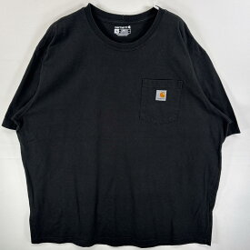 古着 カーハート Carhartt 半袖Tシャツ 肉厚 ワンポイント ロゴ 胸ポケ 2XL ブラック 無地 メンズ 【中古】