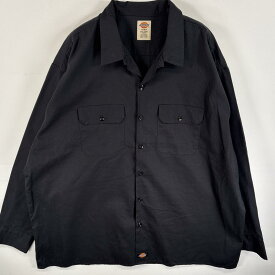 古着 ディッキーズ Dickies 長袖シャツ ワークシャツ フラップポケ FLEX 2XL ブラック 無地 メンズ 【中古】