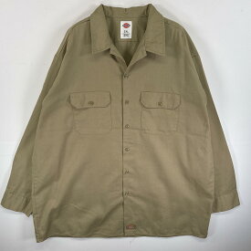 古着 ディッキーズ Dickies 長袖シャツ フラップポケ ワークシャツ 大きいサイズ 2XL ベージュ系 無地 メンズ 【中古】