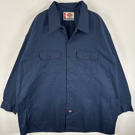 古着 ディッキーズ Dickies 長袖シャツ ワークシャツ 大きいサイズ フラップポケ 3XL ネイビー 無地 メンズ 【中古】