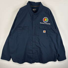 古着 カーハート Carhartt 長袖シャツ ワークシャツ フラップポケ FORCE 3XL ネイビー 無地 メンズ 【中古】