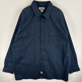 古着 カーハート Carhartt 長袖シャツ ワンポインロゴ 肉厚 ワークシャツ 2XL ネイビー 無地 メンズ 【中古】