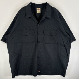 古着 ディッキーズ Dickies 半袖シャツ ワークシャツ ワンポイント ロゴ 大きいサイズ 2XL ブラック 無地 メンズ 【中古】