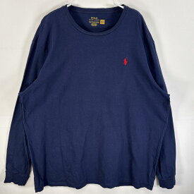 古着 ポロ・ラルフローレン POLO RALPH LAUREN 長袖Tシャツ ワンポイント ロゴ 刺繍 大きいサイズ クルーネック XXL ネイビー 無地 メンズ 【中古】