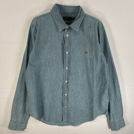 古着 ポロ・ラルフローレン POLO RALPH LAUREN デニム 長袖シャツ 子どもサイズ ワンポイント ロゴ 刺繍 XL ブルー系 無地 レディース 【中古】