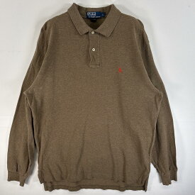 古着 90's/90年代 ポロバイラルフローレン Polo by Ralph Lauren 鹿の子 長袖 ポロシャツ ワンポイント ロゴ 刺繍 混色生地 2ボタン L ブラウン系 無地 メンズ 【中古】