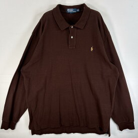 古着 90's/90年代 ポロバイラルフローレン Polo by Ralph Lauren 鹿の子 長袖 ポロシャツ ワンポイント ロゴ 刺繍 大きいサイズ 2ボタン XXL ブラウン 無地 メンズ 【中古】
