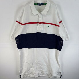 古着 90's/90年代 ポロバイラルフローレン Polo by Ralph Lauren 鹿の子 半袖 ポロシャツ ワンポイント ロゴ 刺繍 大きいサイズ ラガーシャツ XL ホワイト系 マルチカラー メンズ 【中古】