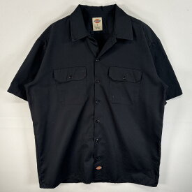 古着 ディッキーズ Dickies 半袖シャツ フラップポケ ワークシャツ ワンポイント ロゴ L ブラック 無地 メンズ 【中古】