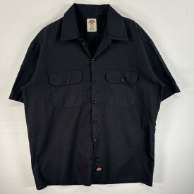古着 ディッキーズ Dickies 半袖シャツ ワークシャツ フラップポケ ワンポイント ロゴ L ブラック 無地 メンズ 【中古】