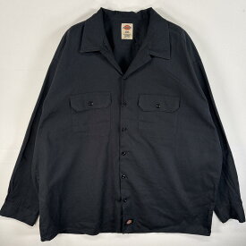 古着 ディッキーズ Dickies 長袖シャツ ワークシャツ フラップポケ ワンポイント ロゴ 2XL ブラック 無地 メンズ 【中古】
