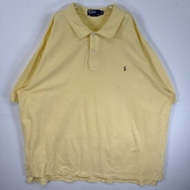 古着 90's/90年代 ポロバイラルフローレン Polo by Ralph Lauren 半袖 ポロシャツ ロゴ 刺繍 大きいサイズ 2ボタン 3XL BIG イエロー 無地 メンズ 【中古】