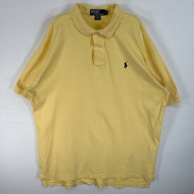 古着 90's/90年代 ポロバイラルフローレン Polo by Ralph Lauren 半袖 ポロシャツ ロゴ 刺繍 2ボタン L イエロー 無地 メンズ 【中古】