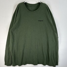 古着 パタゴニア patagonia 長袖Tシャツ 両面 ラバープリント ロゴ 大きいサイズ クルーネック XXL グリーン 無地 メンズ 【中古】