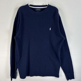 古着 ポロ・ラルフローレン POLO RALPH LAUREN 長袖Tシャツ サーマル ワッフル ロゴ 刺繍 S ネイビー 無地 メンズ 【中古】