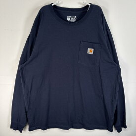 古着 カーハート Carhartt 長袖Tシャツ ワンポイント ロゴ クルーネック 胸ポケ L ネイビー 無地 メンズ 【中古】