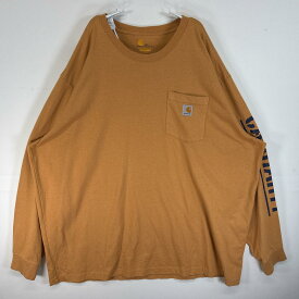 古着 カーハート Carhartt 長袖Tシャツ 袖 ラバープリント 胸ポケ 大きいサイズ 3XL イエロー メンズ 【中古】