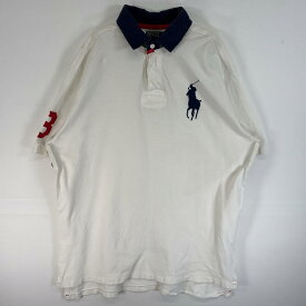 古着 90's/90年代 ポロバイラルフローレン Polo by Ralph Lauren 鹿の子 半袖 ラガーシャツ ラバーボタン ビッグポニー 大きいサイズ XL ホワイト ツートン メンズ 【中古】