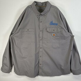 古着 カーハート Carhartt 長袖シャツ ワンポイント ロゴ ワーク 作業着 FORCE フラップポケ メッシュ 3XL グレー 無地 メンズ 【中古】