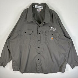 古着 カーハート Carhartt 長袖シャツ ワーク 作業着 リップストップ 大きいサイズ ワンポイント ロゴ 3XL グレー 無地 メンズ 【中古】