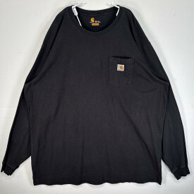 古着 カーハート Carhartt 長袖Tシャツ ワンポイント ロゴ 大きいサイズ 肉厚 クルーネック 3XL TALL ブラック 無地 メンズ 【中古】