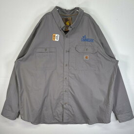 古着 カーハート Carhartt 長袖シャツ ワーク 作業着 ワンポイント ロゴ 大きいサイズ 3XL グレー 無地 メンズ 【中古】