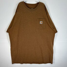 古着 カーハート Carhartt 半袖Tシャツ 大きいサイズ 肉厚 クルーネック ワンポイント ロゴ XL TALL ブラウン系 無地 メンズ 【中古】