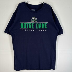 古着 チャンピオン Champion 半袖Tシャツ カレッジ ノートルダム大学 レプラコーン 刺繍 デザイン クルーネック L ネイビー 無地 メンズ 【中古】