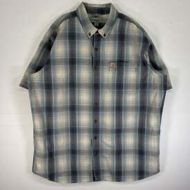 古着 カーハート Carhartt 半袖シャツ オンブレチェック 大きいサイズ ワンポイント ロゴ 2XL TALL 水色系 マルチカラー メンズ 【中古】