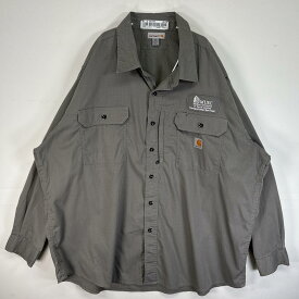 古着 カーハート Carhartt 長袖シャツ ワーク 作業着 フラップポケ 大きいサイズ ワンポイント ロゴ 3XL グレー 無地 メンズ 【中古】