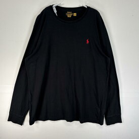 古着 ポロ・ラルフローレン POLO RALPH LAUREN 長袖Tシャツ ロゴ 刺繍 大きいサイズ クルーネック XL ブラック 無地 メンズ 【中古】