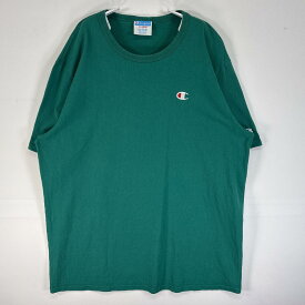古着 チャンピオン Champion 半袖Tシャツ 大きいサイズ 肉厚 ワンポイント ロゴ クルーネック X-LARGE グリーン 無地 メンズ 【中古】