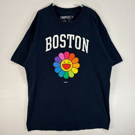 古着 COMPLEXLCON 半袖Tシャツ 村上隆 2段プリント 肉厚 L ネイビー 無地 メンズ 【中古】