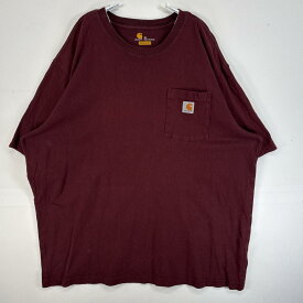 古着 カーハート Carhartt 半袖Tシャツ ワンポイント ロゴ 大きいサイズ 肉厚 胸ポケ XL ワインレッド 無地 メンズ 【中古】
