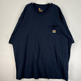 古着 カーハート Carhartt 半袖Tシャツ ワンポイント ロゴ 胸ポケ 大きいサイズ 肉厚 XL ネイビー 無地 メンズ 【中古】