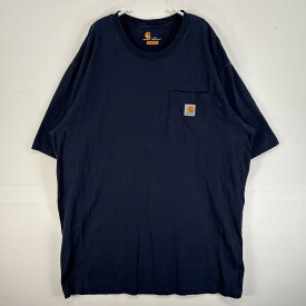 古着 カーハート Carhartt 半袖Tシャツ 肉厚 ワンポイント ロゴ 胸ポケ L ネイビー 無地 メンズ 【中古】