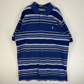 古着 90's/90年代 ポロバイラルフローレン Polo by Ralph Lauren 鹿の子 半袖 ポロシャツ 大きいサイズ 肉厚 ボーダー 2ボタン XL ブルー系 マルチカラー メンズ 【中古】
