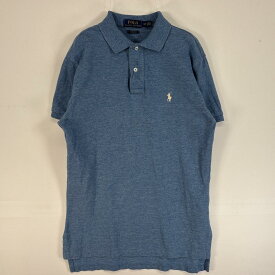 古着 ポロ・ラルフローレン POLO RALPH LAUREN 鹿の子 半袖 ポロシャツ ロゴ 刺繍 2ボタン Y2K S 水色系 無地 メンズ 【中古】