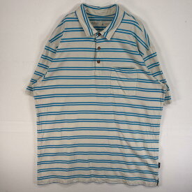 古着 パタゴニア patagonia 半袖 ポロシャツ 3ボタン 大きいサイズ ワンポイント ロゴ XL 水色 ボーダー メンズ 【中古】