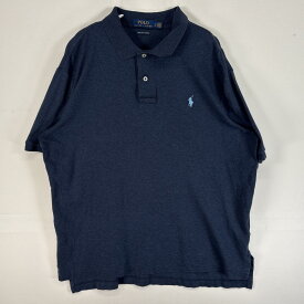 古着 ポロ・ラルフローレン POLO RALPH LAUREN 半袖 ポロシャツ ロゴ 刺繍 2ボタン L ネイビー 無地 メンズ 【中古】