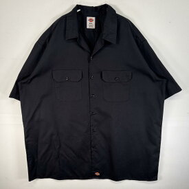 古着 ディッキーズ Dickies 半袖シャツ ワーク 作業着 フラップポケ 大きいサイズ ワンポイント ロゴ 2XL ブラック 無地 メンズ 【中古】